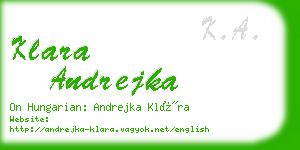 klara andrejka business card